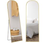 Miroir sur pied - HOMCOM - mural - rectangulaire - arrondi - cadre en aluminium - avec support pour entrée chambre dressing - doré