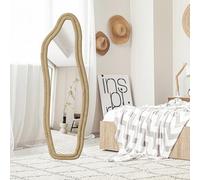 Miroir sur Pied irrégulier 160 x 50cm, Miroir sur Pieds Chambre, Miroirs Vague Bordure Velours, Suspendable Miroirs en Pied, Vérifiez L'ensemble Tenue, Détails Vêtements Maquillage (Or, 160*50cm)