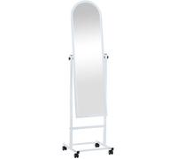 CLP Miroir sur Pied Evoir avec roulettes I Miroir Corps Entier avec Cadre métallique I Inclinable et pivotant à 360 degrés, Couleur:Blanc