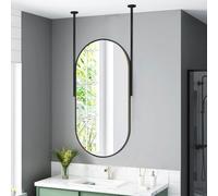 Miroir Suspendu au Plafond, Miroir de Salle de Bain Flottant Ovale, miroirs de courtoisie muraux avec Cadre en métal Noir et flèche, Miroir Mural décoratif d'entrée de Salon (Taille : 40 cm