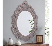 Miroir suspendu ovale Vintage Arendal traditionnel en bois rouille brun sculpté miroir mural décoration miroir Antique Style Baroque esthétique pour salle de maquillage chambre, salon, cuisine entrée