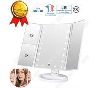 Miroir - TD® - Pliant 3 Faces - LED Lumineux - Grossissant - Sur Pied