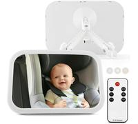 Miroir Voiture Bébé Banquette Arrière, 360° Pivotant Miroir Enfant avec Télécommande Crochet Éclairage pour la Plupart des Voiture