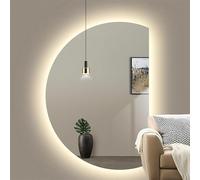 Miroirs de maquillage de semi-cercle 47 / 51in pour la salle de bain, miroir mural à LED sans cadre moderne avec design cintré, anti-brouillard, malinable, pour décoration intérieure (coupe droite,