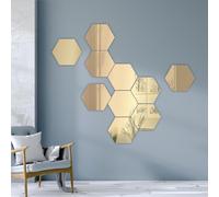 Miroirs hexagonaux autocollants - Jeu de 10 carreaux de miroir doré pour décoration murale - Miroirs décoratifs pour salon et chambre - Or