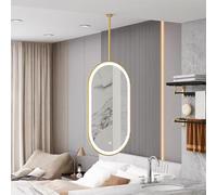 Miroirs LED Suspendus pour décoration Murale, Miroir décoratif de Plafond Ovale avec Cadre et Perche en métal, décoration de Salle de Bain, Appartement, Style Nautique ou campagnard, doré(40cmx70cm)