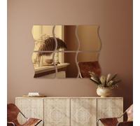 Miroirs ondulés autocollants - Jeu de 6 carreaux de miroir doré pour décoration murale - Miroirs décoratifs - Or