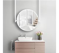 Miroirs Suspendus au Plafond avec Cadre en métal Blanc, Miroir Mural Rond pour Salle de Bain, Miroir de courtoisie Flottant Personnalisable (diamètre : 40 cm/15,7 Pouces)