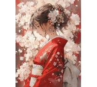 MIRONS 11CT Canevas Broderie Point de Croix Kit Complet, Belle Fille Kimono,D,30 * 40cm Kit de broderie au point de croix avec motif imprimé, à faire à l’aiguille, facile pour débutants