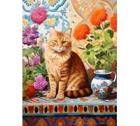 MIRONS 11CT Canevas Broderie Point de Croix Kit Complet, Chat dans le jardin,F Kit de broderie au point de croix avec motif imprimé, à faire à l’aiguille, facile pour débutants