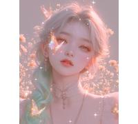 MIRONS 11CT Canevas Broderie Point de Croix Kit Complet, Fille et papillon Kit de Broderie au Point de Croix avec Motif Imprimé, Kits de Démarrage de Broderie 40x50cm