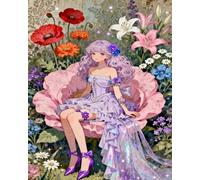 MIRONS 11CT Kit de broderie estampillée au point de croix à faire soi-même : Fille dans les buissons de fleurs gamme complète de kits de démarrage pré-imprimés pour débutants 40x50cm