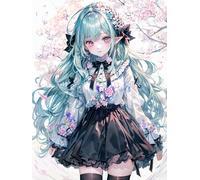 MIRONS 11CT Kit de broderie estampillée au point de croix à faire soi-même : Jolie fille manga, A, 40 x 50 cm. gamme complète de kits de démarrage pré-imprimés pour débutants