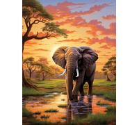 MIRONS 11CT Kit de Démarrage de Broderie, Modèle d'éléphant animal,A Kit Broderie Point de Croix Compté Pré Imprimé Enfant Débutant Adulte, Kit Canevas Complet Avec Fils au Point de Croix