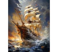 MIRONS 5D Diamond Painting, Voilier naviguant sur la mer,B,50 * 70cm Art Diamant Adulte, Diamant Kit Enfants Complet, DIY Diamant Strass Point de Croix Cristal Painting Murale Décoration