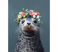 MIRONS Bricolage Diamond Painting, fleurs et phoques Peinture Diamant Adulte, Kit Diamond Painting Broderie Diamant Kit Complet pour Adultes, Enfants, Accueil Décor 30 * 40cm