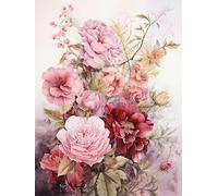 Broderie Diamant Kit Complet, Motif floral rose, M, 50 x 70 cm. Diamond Painting Diamant Rond Peinture Mosaïque Point de Croix Diamant Peinture Diamant 5D Complet