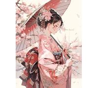 MIRONS Canevas Broderie Point de Croix Kit Complet, Fille Kimono élégante,R,50 * 70cm 11CT Kit Broderie Point de Croix Compté Imprimé DéButant Adulte, Easy Set Loisirs CréAtifs Broderie