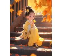 MIRONS Diamond Painting, Fille de dessin animé sur les marches de pierre, E DIY 5D Peinture Diamant Peinture en Cristal Broderie Diamant Tableau Strass Diamant Diamond Painting,30 * 40cm