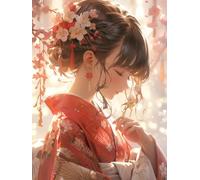 MIRONS Diamond Painting Kits, Fille Kimono élégante,E,30 * 40cm Peinture Diamant 5d Complet le Broderie Diamant pour la Décoration à la Maison/Salon/Chambre/Bureau