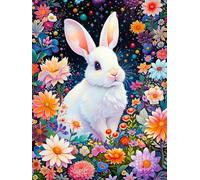 MIRONS Diamond Painting, Lapin blanc mignon,L,30 * 40cm Élégant Simple 5D Diamant Peinture Luxe, Broderie Diamant Kit Complet,Maison Salon Chambre Décor Artisanat