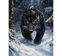 MIRONS Kit Broderie Point de Croix, Léopard noir sur la montagne enneigée Point de Croix Kit de Broderie Imprimé 11CT DIY Kit Broderie Point De Croix 40 * 50cm