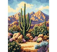 MIRONS Kit de Démarrage de Broderie, Cactus dans le désert Kit Broderie Point de Croix Compté Imprimé DéButant Adulte, Easy Set Loisirs CréAtifs Adultes Broderie 40 * 50cm
