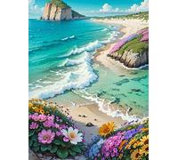 MIRONS Kit de Démarrage de Broderie, Paysage de bord de mer, je 40 * 50cm Kit Broderie Point de Croix Compté Imprimé Enfant DéButant Adulte, Easy Set Loisirs CréAtifs Adultes Broderie