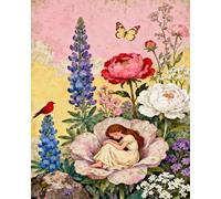 MIRONS Kits Broderie Point de Croix, Fille dans les buissons de fleurs Point de Croix Kit de Broderie Imprimé 11CT DIY Kit de Démarrage de Broderie 40x50cm