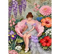 MIRONS Kits de Point de Croix, Fille dans les buissons de fleurs DIY Kit de Broderie 11CT Estampé, ebutant Broderie Point de Croix Imprimé 40x50cm