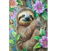 MIRONS Peinture Diamant, Paresseux animal et fleurs Broderie Diamant Kit Complet,Diamond Painting Kits 40x50cm