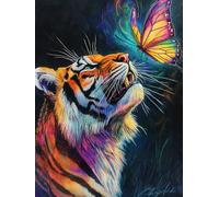 MIRONS Peinture Diamant, Tigre et papillon animaux Broderie Diamant Kit Complet,Diamond Painting Kits 40x50cm