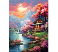 MIRONS Point de Croix Kit Complet Estampé, Belle cabane au bord du lac, D 11CT Kits de Point de Croix Estampillés Gamme Complète de kits de Démarrage de Broderie pour Débutants DIY