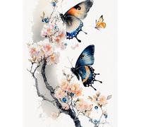 MIRONS Point de Croix Kit Complet Estampé, Fleurs De Prunier Et Papillons,F,50 * 70cm 11CT Kits de Point de Croix Estampillés Gamme Complète de kits de Démarrage de Broderie pour Débutants DIY