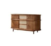 MIROOOO Buffet Placard de la Cuisine Buffet de Salle à Manger en Bois et rotin, Armoire Rangement volet Roulant Cuisine rétro, latérale, tiroirs Placard Meuble Bar