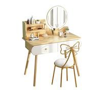 MIROOOO Coiffeuse Table de vanité Ensemble d'écran Tactile réglable Miroir éclairé, avec 2 Grands tiroirs, Double étagère ou Commode des Filles Table pour Chambre