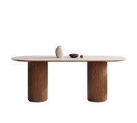 MIROOOO Tables à Manger Table à Manger rétro en Bois, Plateau Roche, Couleur Noyer, Ovale