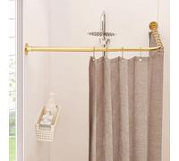 Mirooyu Barre de Douche Angulaire en Forme de L, Ajustable [61-121 cm] x [61-121 cm], Système à Double Glissement 90° pour Salle de Bain, Baignoire et Extérieur avec 12 Crochets et Support de Plafond