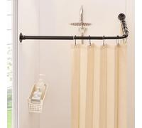 Mirooyu Barre de Douche Angulaire en Forme de L, Ajustable [61-121 cm] x [61-121 cm], Système à Double Glissement 90° pour Salle de Bain, Baignoire et Extérieur avec 12 Crochets et Support de Plafond