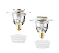 Mirorola Drain Magic Lot de 2 bouchons de lavabo pop-up 2 en 1 avec tamis à cheveux intégré de 32 à 42 mm - Bouchon universel avec tamis pour lavabo à poser, évier de cuisine, baignoire