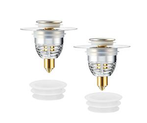 Mirorola Drain Magic Lot de 2 bouchons de lavabo pop-up 2 en 1 avec tamis à cheveux intégré de 32 à 42 mm - Bouchon universel avec tamis pour lavabo à poser, évier de cuisine, baignoire