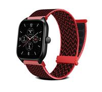 MiRowy 20mm Bracelet pour Amazfit Active 2/Amazfit Active/Amazfit GTR Mini/GTS 4/GTS 4 Mini/GTS 3/GTS 2/GTS 2e, Souple Tressé Nylon Femme Homme Bracelet pour Amazfit Bip 3/Bip 3 Pro - Noir & Rouge