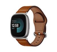 MiRowy Bracelet de Montre en Cuir Compatible avec Fitbit Versa 4/3 et Sense 2 - Bracelet de Remplacement avec Fermoir en Métal Inox - Brun