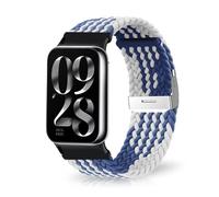 MiRowy Bracelet pour Xiaomi Smart Band 9 Pro/Band 8 Pro, Nylon Ajustable Tressé Élastique Bracelet pour Xiaomi Redmi Watch 5/Redmi Watch 4, Bleu Blanc