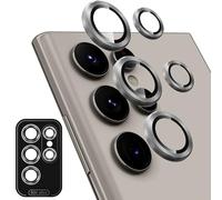 MiRowy Protecteur D'objectif pour Samsung Galaxy S24 Ultra 5G, Caméra Arrière Protecteur Individuel en Métal en Verre Trempé 9H, Protection Objectif Caméra pour Galaxy S24 Ultra 5G, Gris Titane