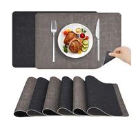 MiRowy Set de Table en Cuir PU Effet Lin Lot de 6, Sets de Table Lavables Double Face Antidérapants et Résistants à la Chaleur, Antitache pour Cuisine et Salle à Manger (Gris Clair/Gris Foncé)