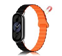 MiRowy Silicone Bracelet pour Xiaomi Smart Band 10/Xiaomi Smart Band 9 / Mi 8, Magnétique Silicone Bracelet de Remplacement (Noir/Orange)