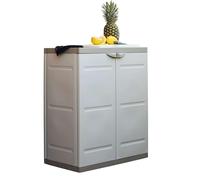 Miroytengo Armoire basse d'extérieur 2 portes et 2 étagères intérieures en résine titane beige 70 x 88 x 41 cm