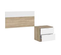 Miroytengo Ensemble chambre tête de lit de 90 cm avec table de chevet Luca Blanc mat et chêne Canadian