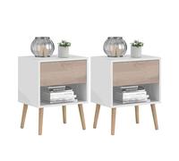 Miroytengo Lot de 2 tables de chevet, tables d'appoint 1 tiroir, tables de chevet chambre Osaka blanc et chêne japonais
